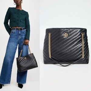 Tory Burch Kira Chevron Black Leather Tote Bag
